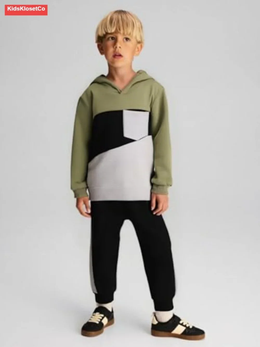 Boys 2-Piece Color Block Hoodie Sweatshirt and Jogger Pant Set, Cotton Blend,